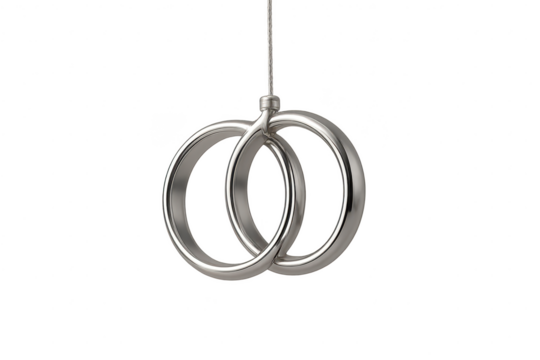 Sleek modern silver intertwined rings, isolated on transparent background.