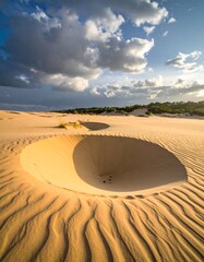 Sweeping desert landscape with a dramatic cloudy sky