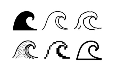 Fototapeta premium Stylized wave icons set featuring diverse artistic styles