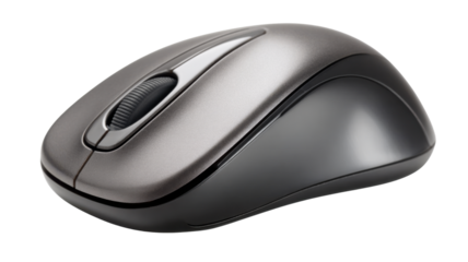 Wireless computer mouse for digital navigation, input peripheral device on transparent background