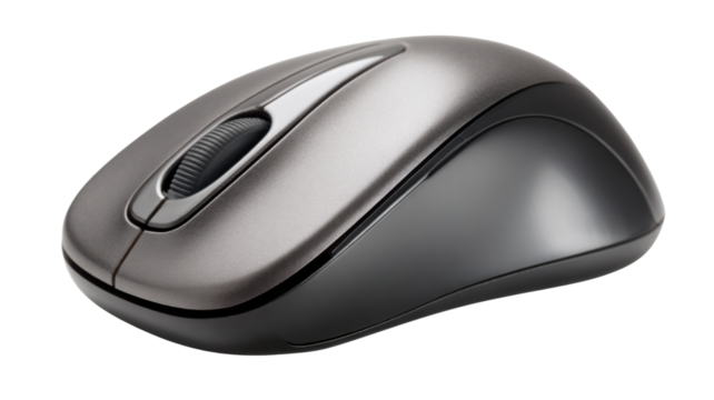 Wireless computer mouse for digital navigation, input peripheral device on transparent background