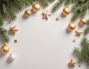 Minimal Christmas Flatlay with Pine Branches and Ornaments