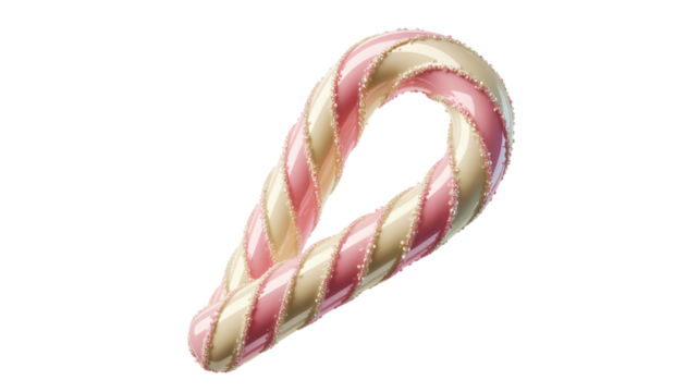Frosted Candy Cane with Crystal Sugar Coating and Soft Pastel Stripes, Isolated Element