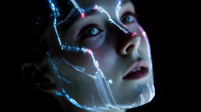 Futuristic Human Face with Circuitry Design and Neon Glow Effects with ai generated