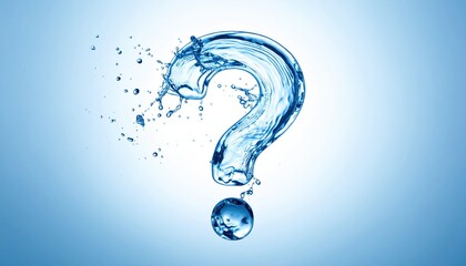 A glistening, photorealistic question mark is crafted from pure, flowing water, a captivating symbol of inquiry, curiosity, and the quest for knowledge.