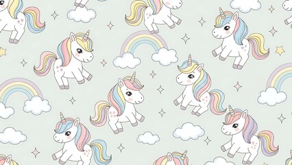 Seamless Pattern With Cute Unicorns