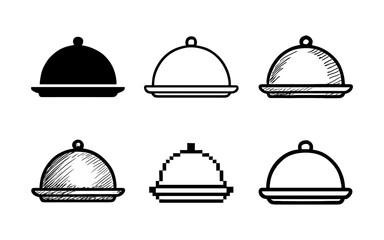 Fototapeta premium Variety of cloche drawings: silhouette, linear, and pixel art styles