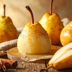 Sweet pears on a wooden board