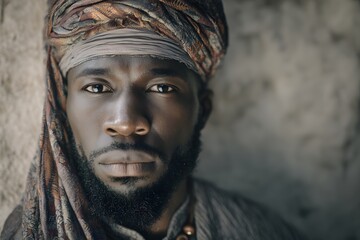 Portrait of a man with a beard wearing a turban looking at the camera
