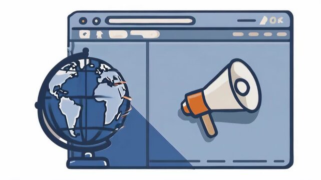 Global Marketing: World Globe, Megaphone, and Browser Window Illustration
