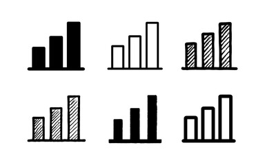 Black and white hand-drawn bar chart variations in grid layout