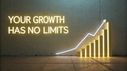 Glowing bar chart rising on a wall depicting business growth