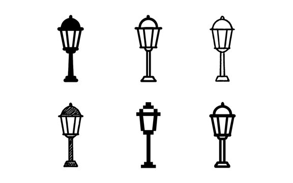Vintage street lamp set: hand drawn and minimalist designs for urban decor - Powered by Adobe