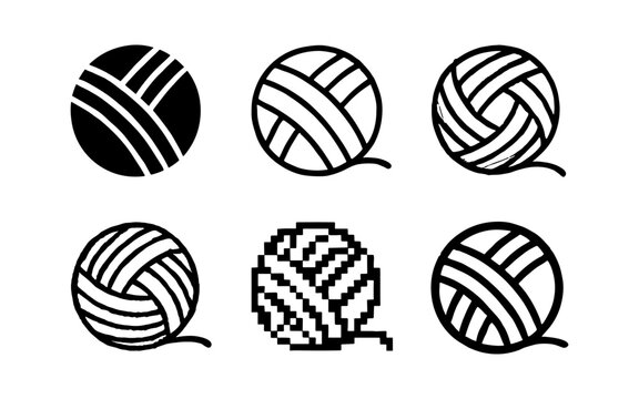 Minimalist and pixel art yarn ball icon set for craft and design projects