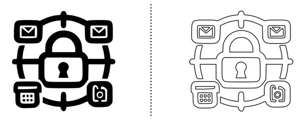 Security Network Icon – Data Protection, Encryption, Email Security, Digital Privacy, Network Lock, Cybersecurity, Access Control in Bold and Outline Style