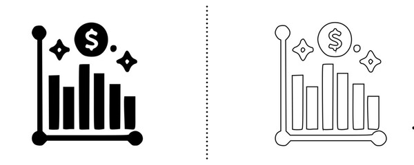 Financial Bar Chart Icon with Dollar Sign – Revenue Growth, Profit Analytics, Business Statistics, Investment Performance, Finance Report, Data Visualization Illustration