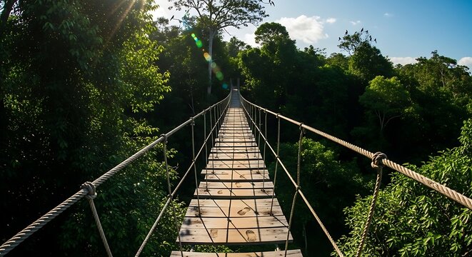 Suspension Bridge Journey - A Walk Through the Lush Green Forest Canopy. - Powered by Adobe