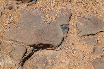 (Tcvb) Basaltic flows and breccias. Malibu Creek State Park, Santa Monica Mountains National Recreation Area. Los Angeles County, California. Basalt