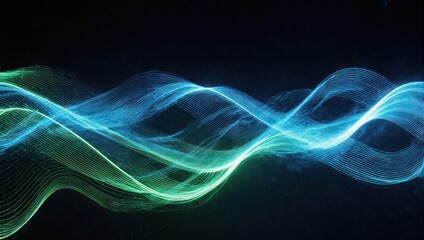 Fototapeta premium Abstract depiction of flowing, illuminated wave forms against a dark, starry background