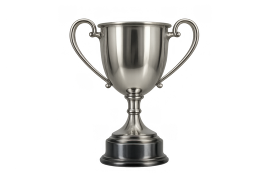 Silver trophy cup representing victory, recognition, competition, and success on a transparent background
