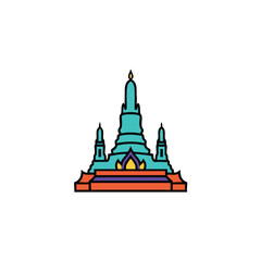 Colorful but minimalist 2D icon of Bangkok showing a stylized Wat Arun silhouette with smooth ornamental curves