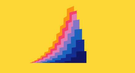 Ascending colorful steps on yellow