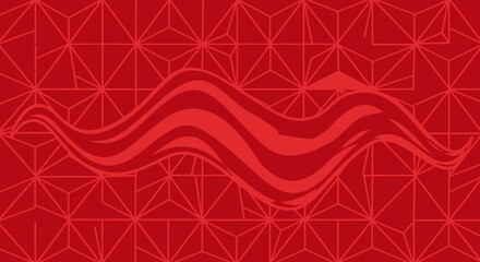 Red background with geometric patterns and abstract waves