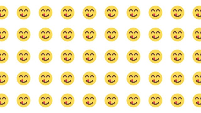 Background pattern with yellow emoji faces licking their lips. Perfect for social media, foodrelated designs, or expressing desire in graphics.