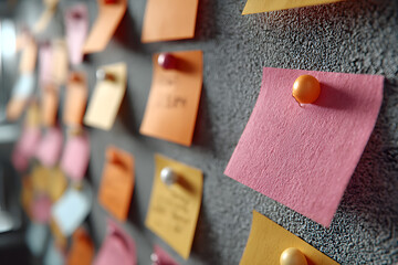 Planning. Sticky notes on the wall. Business planning. Generative AI