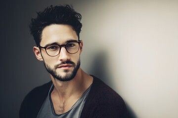 Fototapeta premium Portrait of a handsome man wearing glasses and looking at the camera in studio