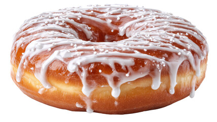 Fototapeta premium Donut covered in white sugar glaze and pearl sprinkles, a tasty confectionery snack or dessert item, isolated