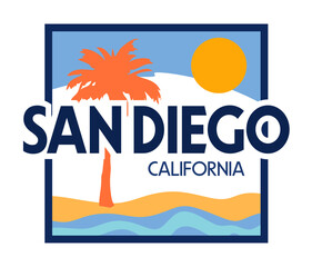 San Diego California with views and silhouettes of palm trees