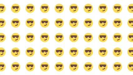 Repeating pattern of sunglasseswearing emoji faces on white. Suitable for backgrounds, social media, printables, and summerthemed designs. - Powered by Adobe