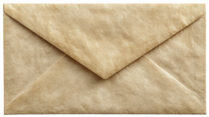 Vintage kraft paper envelope with sealed flap, symbolizing communication, mail, and historical correspondence on transparent background