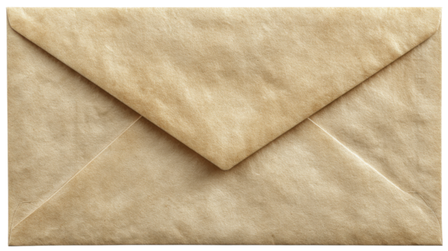 Vintage kraft paper envelope with sealed flap, symbolizing communication, mail, and historical correspondence on transparent background - Powered by Adobe