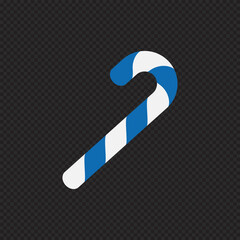 Candy cane with blue and white striped. Winter greeting card. Design element for greeting card. Vector illustration
