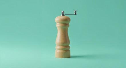 Pepper Mill Precision: A close-up shot of an elegant wooden pepper mill, meticulously designed for grinding fresh peppercorns. Showcasing culinary craft and gastronomic quality.