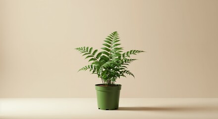 Fototapeta premium Flourishing Fern: A lush green fern, elegantly potted, stands as a symbol of growth and resilience, its delicate fronds reaching towards the light.