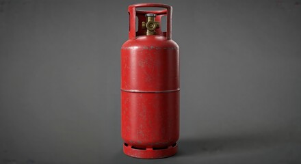 Fototapeta premium Red Gas Cylinder Isolated: A standalone shot of a vibrant red gas cylinder, showcasing its industrial design and functionality for fuel storage.