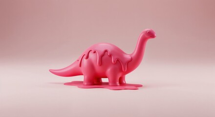 Naklejka premium Dino Melt: A whimsical scene featuring a melting pink dinosaur figure, adding a touch of playful creativity, a unique blend of prehistoric and modern elements.