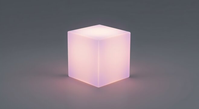 Luminous Cube: A minimalist, glowing cube exudes a soft, ethereal light against a sleek backdrop, creating an atmosphere of modern elegance.