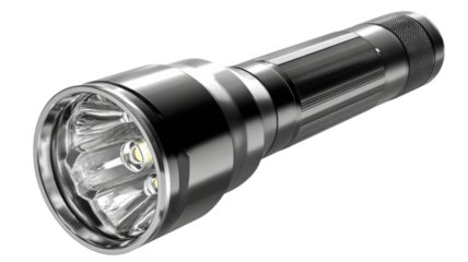 Modern electric torch offering reliable light, featuring a durable black and chrome metallic body and efficient led bulbs