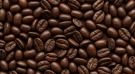 Naklejka premium Aromatic roasted coffee beans background, a rich and inviting pattern for coffee lovers and cafe designs to use in their visuals