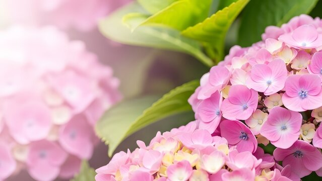 Close-up of Vibrant Pink and Purple Hydrangea Flowers Blooming in Garden, Symbolizing Summer and Growth
