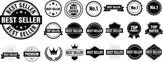 Collection of vintage best seller and top rated product seals