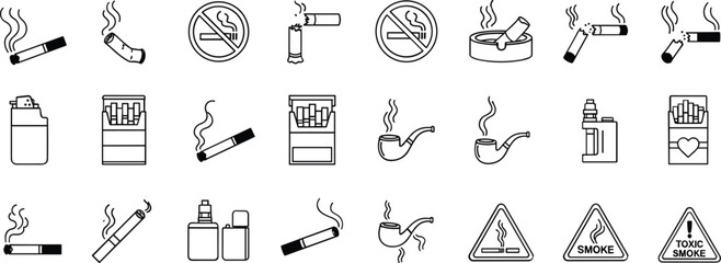 Collection of vintage smoking accessories and tobacco products line art