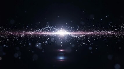 Dark space background with glowing central light and scattered particles - Powered by Adobe
