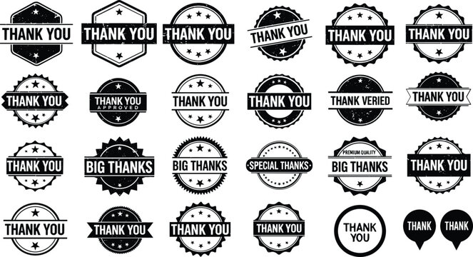 Collection of vintage thank you rubber stamp designs