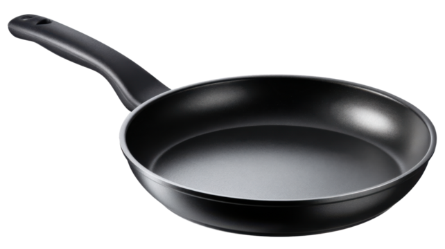 Frying pan isolated on transparent background, non-stick cooking skillet, kitchen utensil for food preparation