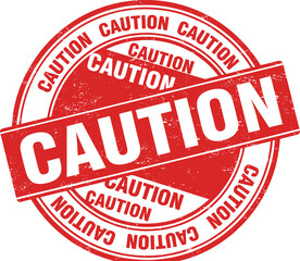 Red caution stamp with bold text warning